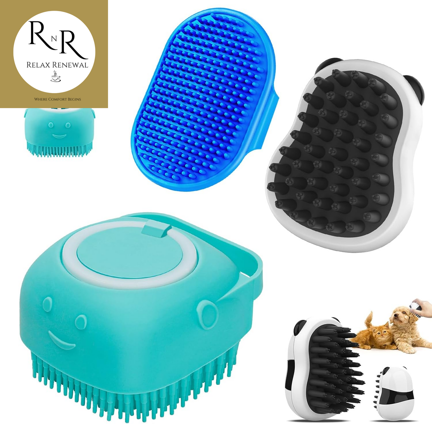 3 Piece Grooming Brushes for Short & Long Haired Pets-  (Blue Blue White)