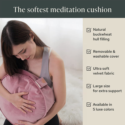 Mindful and Modern Velvet Meditation Cushion - Luxury Zafu Floor Pillow for Yoga - Large Buckwheat Meditation Pillow with Luxe Removable Cover in Six Colors