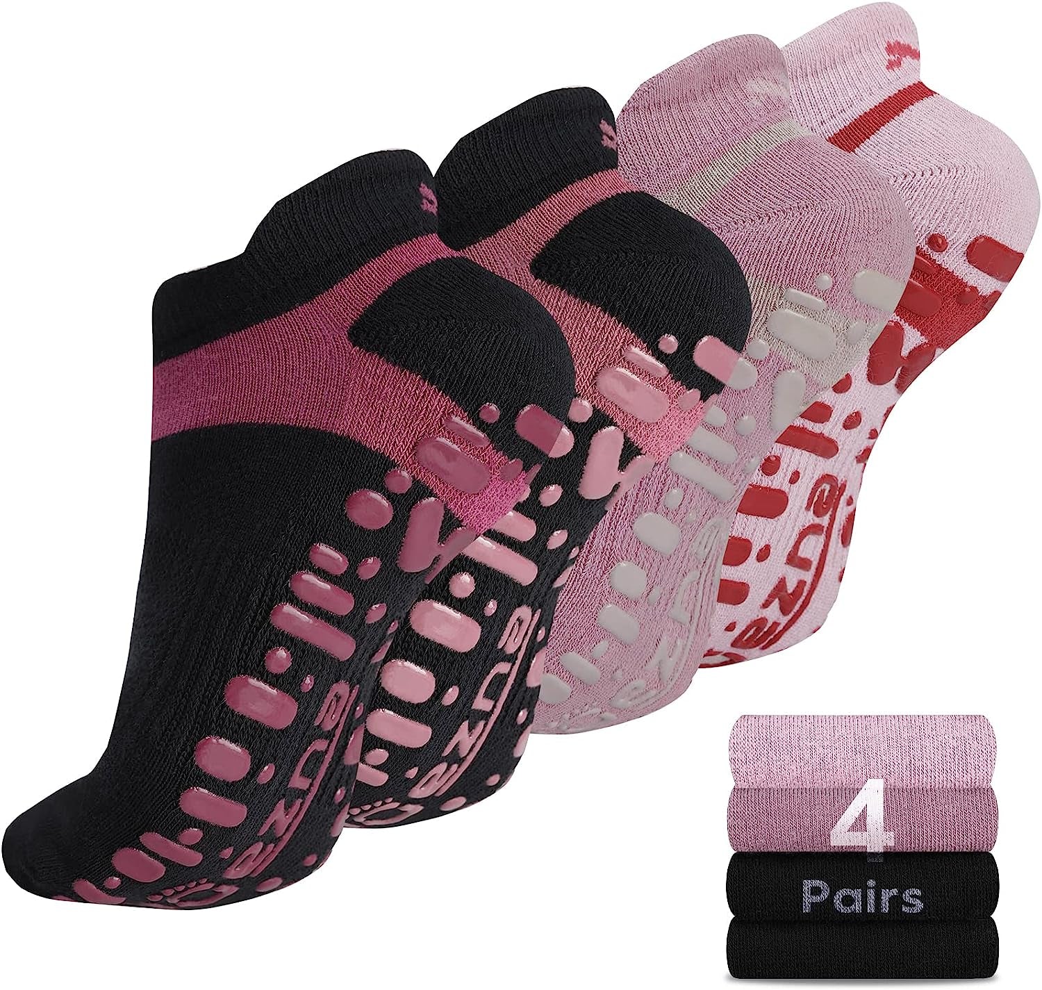 Non Slip Yoga Socks for Women, Anti-Skid Pilates, Barre, Hospital Socks with Grips, Size 5-10