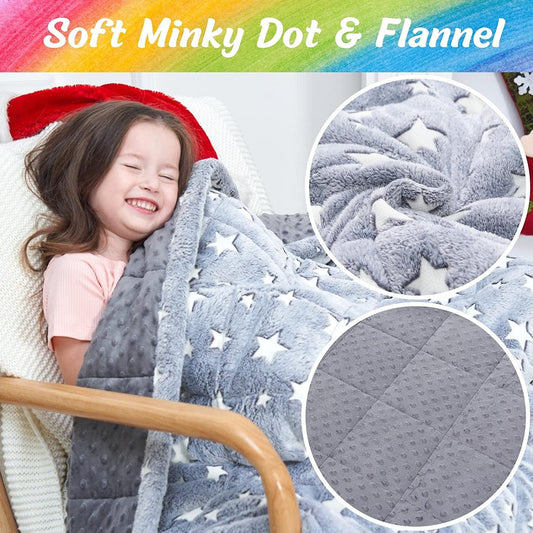 Minky Glow Kids Weighted Blanket, Fuzzy 5Lb Weighted Blanket Twin 36"X48",Fleece Baby Weighted Blanket for Kids,Toddler Weighted Blanket,Child Weighted Blanket,Plush Weighted Throw Blanket,Star