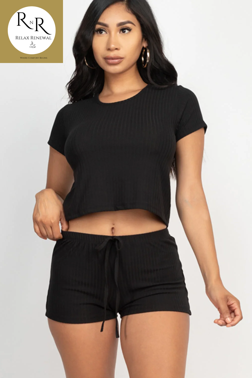 Cute Cozy Short Sleeve Crop Top Shorts Set