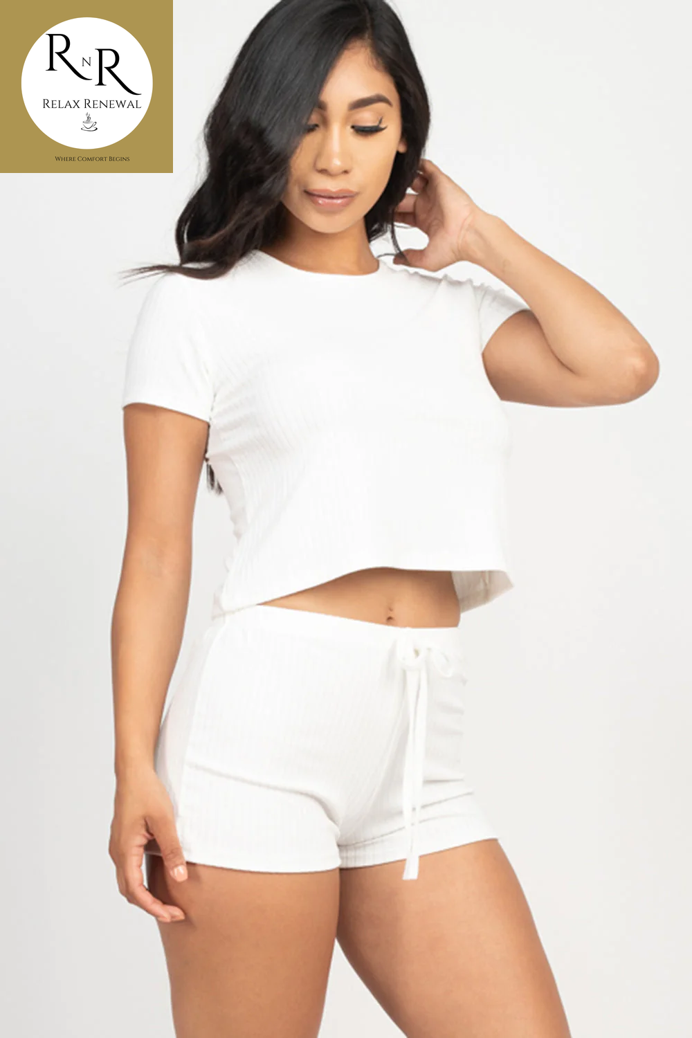 Cute Cozy Short Sleeve Crop Top Shorts Set